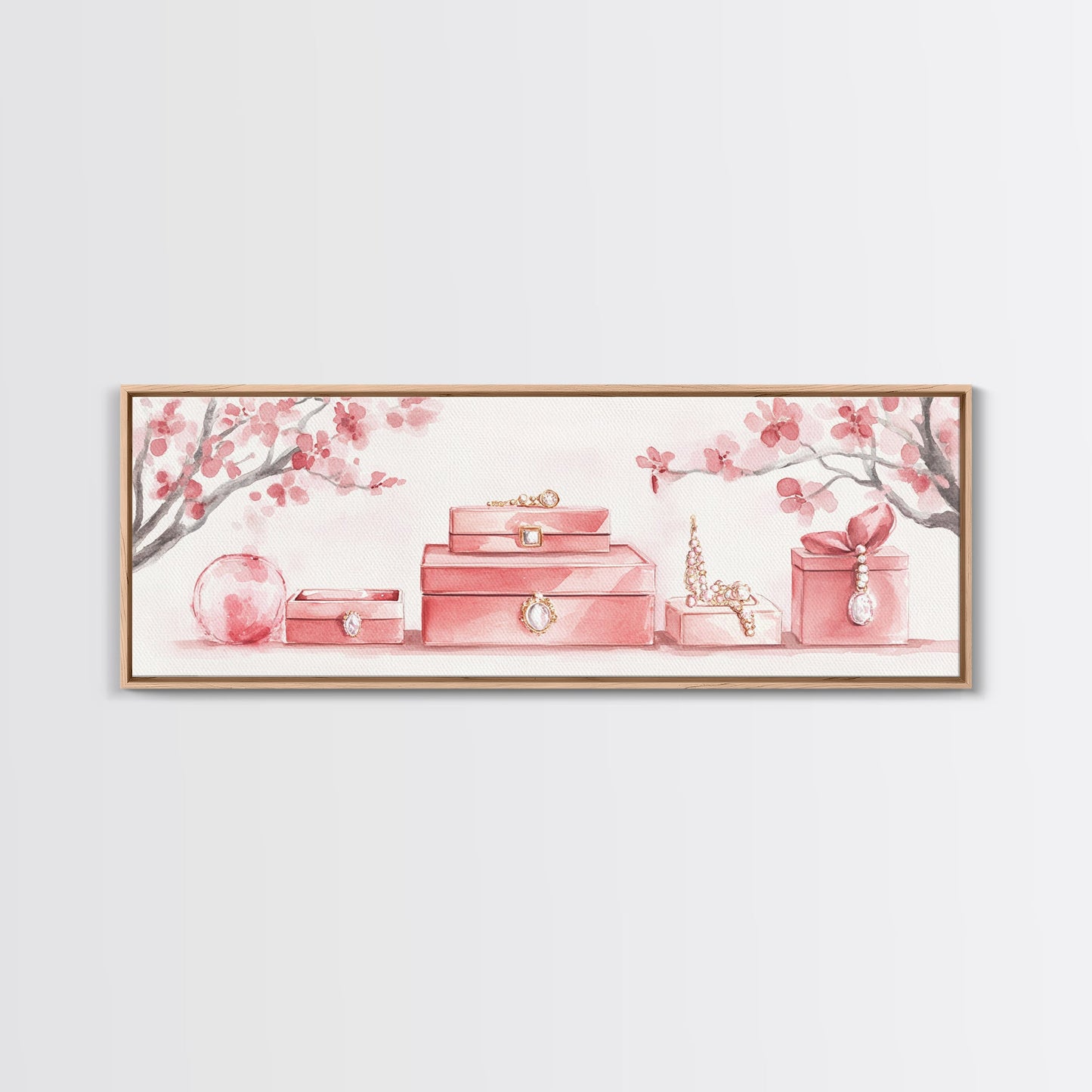 Cherry Blossom Canvas Print, Botanical Framed Canvas Art, Light Pink Wall Art, Bedroom or Guest Room Art, Feminine Nature-Inspired Decor