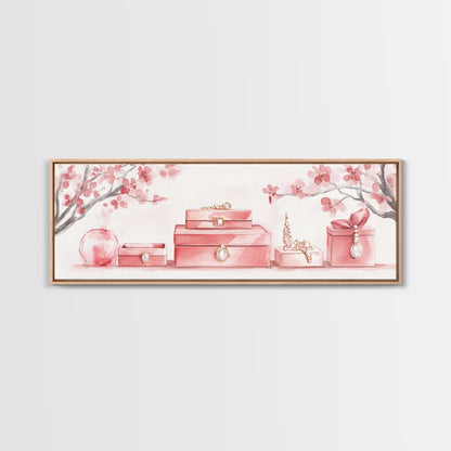 Cherry Blossom Canvas Print, Botanical Framed Canvas Art, Light Pink Wall Art, Bedroom or Guest Room Art, Feminine Nature-Inspired Decor