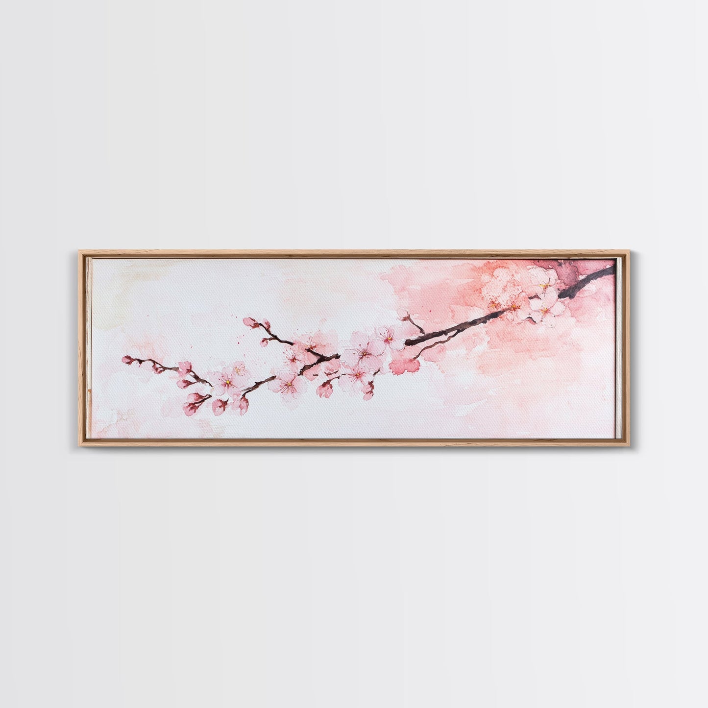 Cherry Blossom Framed Canvas Print, Japanese Sakura Wall Art, Light Pink Decor, Minimalist Botanical Artwork, Bedroom or Living Room Art