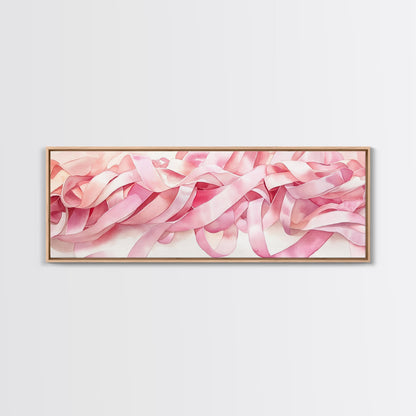 Abstract Ribbon Canvas Print Feminine Pink Abstract Artwork Horizontal Wabi Sabi Decor Minimalist Wall Art Above Sofa Framed Art