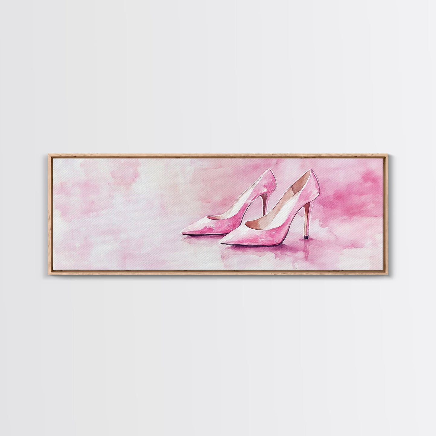 Elegant Pink Heels Canvas Print, Fashion Artwork, Pink Abstract Art, Minimalist Wall Art, Feminine Decor, Light Pink Bedroom Art