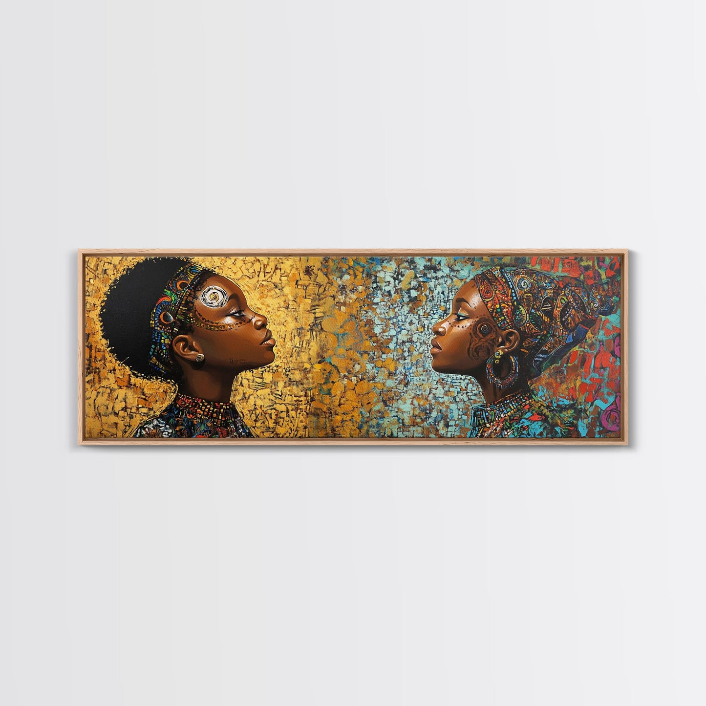 Afrocentric Canvas Print African Tribal Art Modern Boho Decor Guest Room Wall Art Horizontal Living Room Art Unique Painting