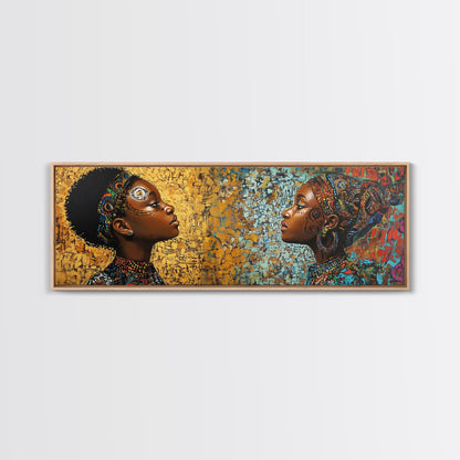 Afrocentric Canvas Print African Tribal Art Modern Boho Decor Guest Room Wall Art Horizontal Living Room Art Unique Painting