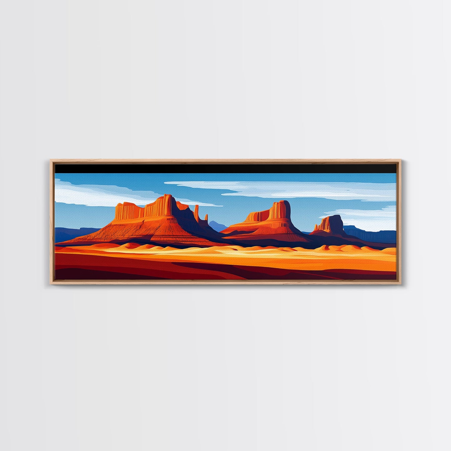 Monument Valley Sunset Framed Canvas Print, Southwest Wall Art, Panoramic Painting, Rustic Art, Landscape Art, Gift Idea, Extra Wide Art