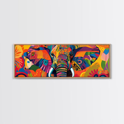 Vibrant Canvas Print of Colorful Abstract Elephant Wall Art, African Art, Whimsical Living Room Art, Boho Art, Horizontal Wall Art