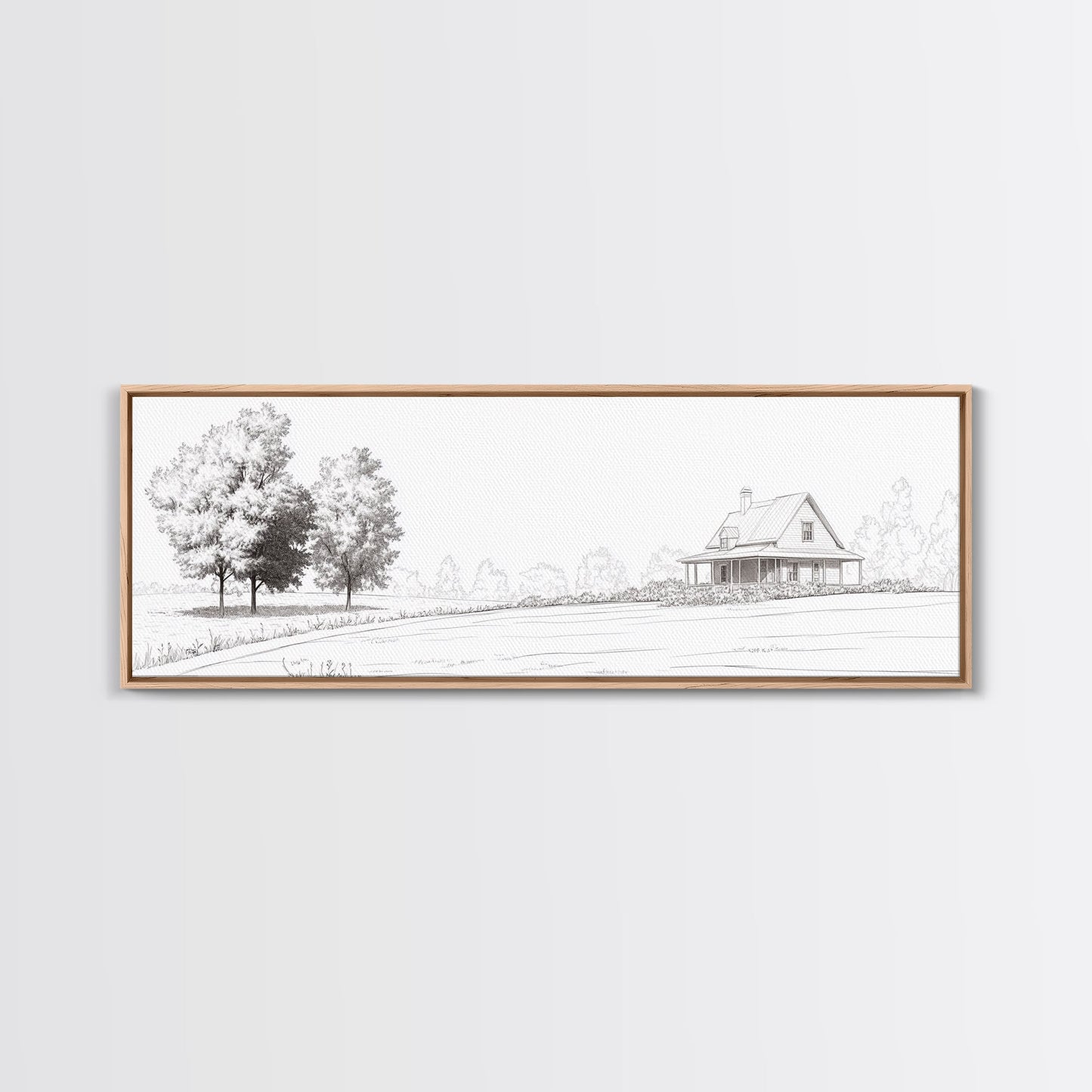 Rustic Farmhouse Framed Canvas Print, Black and White Landscape Art, Above Sofa Wall Art Minimalist Living Room Country Decor