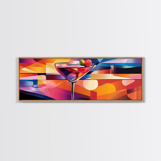 Martini Glass Framed Canvas Print Martini Wall Art Abstract Modern Cocktail Art Kitchen Bar Decor Bold Geometric Wall Artwork