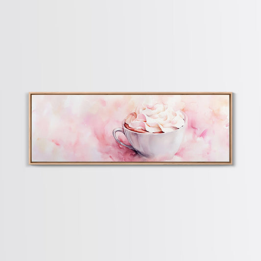 Whipped Cream Coffee Framed Canvas Print - Light Pink Wall Art, Cottagecore Kitchen Art, Coffee Wall Decor, Whimsical Art Gift Idea