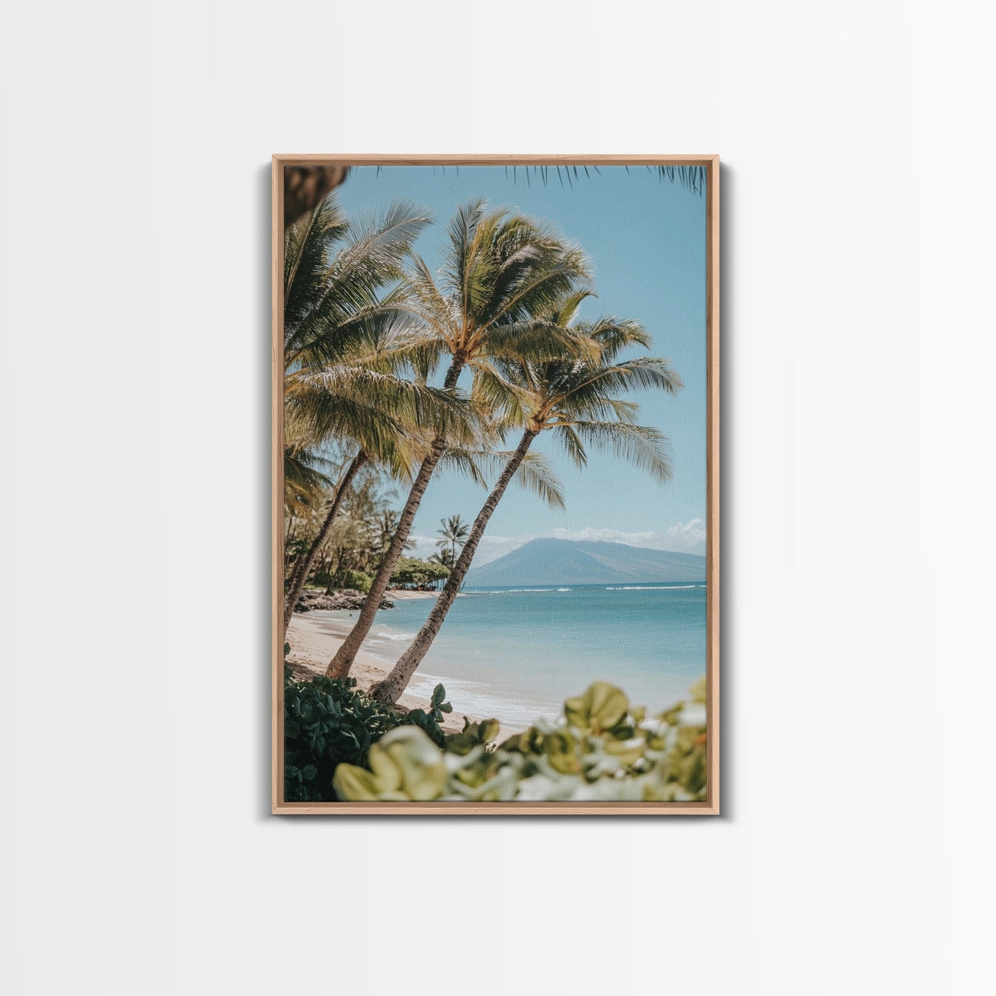 Serene Beach Horizon Framed Canvas Print – Coastal Nautical Wall Art, Hawaiian Landscape, Tropical Seascape Painting Coastal Decor