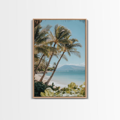Serene Beach Horizon Framed Canvas Print – Coastal Nautical Wall Art, Hawaiian Landscape, Tropical Seascape Painting Coastal Decor