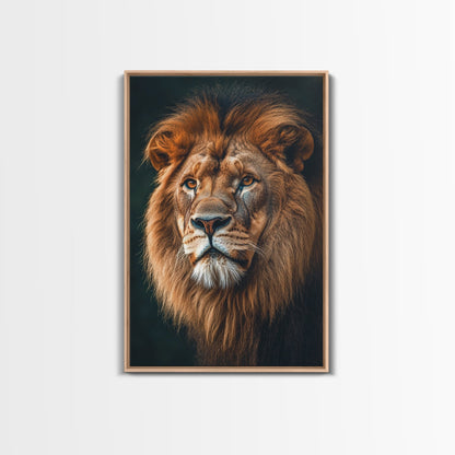Majestic Lion Portrait Framed Canvas Print – African Art, Rustic Decor, Living Room Wall Art, Gift Idea Wildlife Inspired Home Art