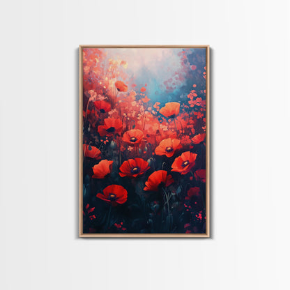 Vibrant Wildflower Framed Canvas Print, California Poppy Art, Rustic Bedroom Art, Boho Farmhouse Wall Decor, Gift Idea for Her