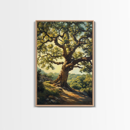 Majestic Oak Tree Framed Canvas Print Rustic Landscape Painting Oak Tree Art Above Couch Decor Living Room Wall Art Gift Idea
