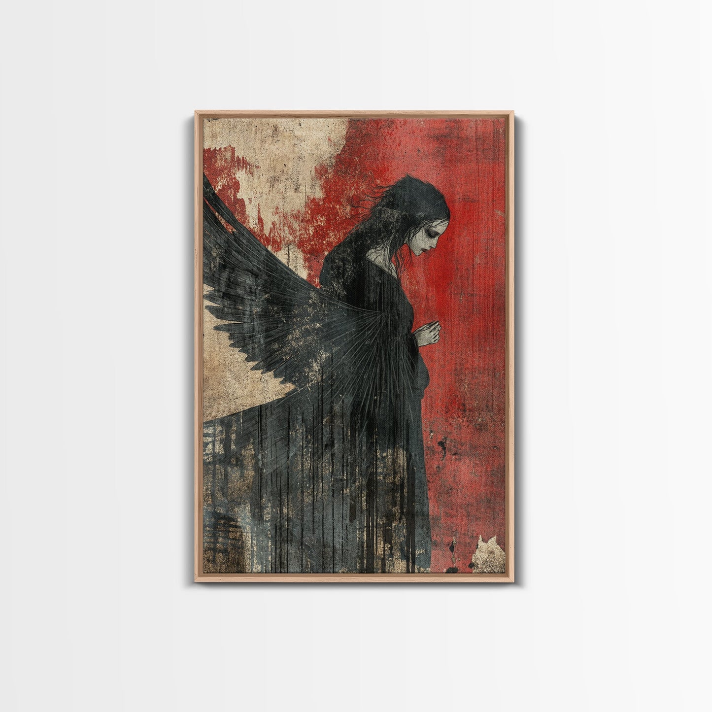 Gothic Angel Red Background Canvas Print Dark Angels Wall Art Moody Gothic Artwork Abstract Art Print Rustic Decor Gift Idea
