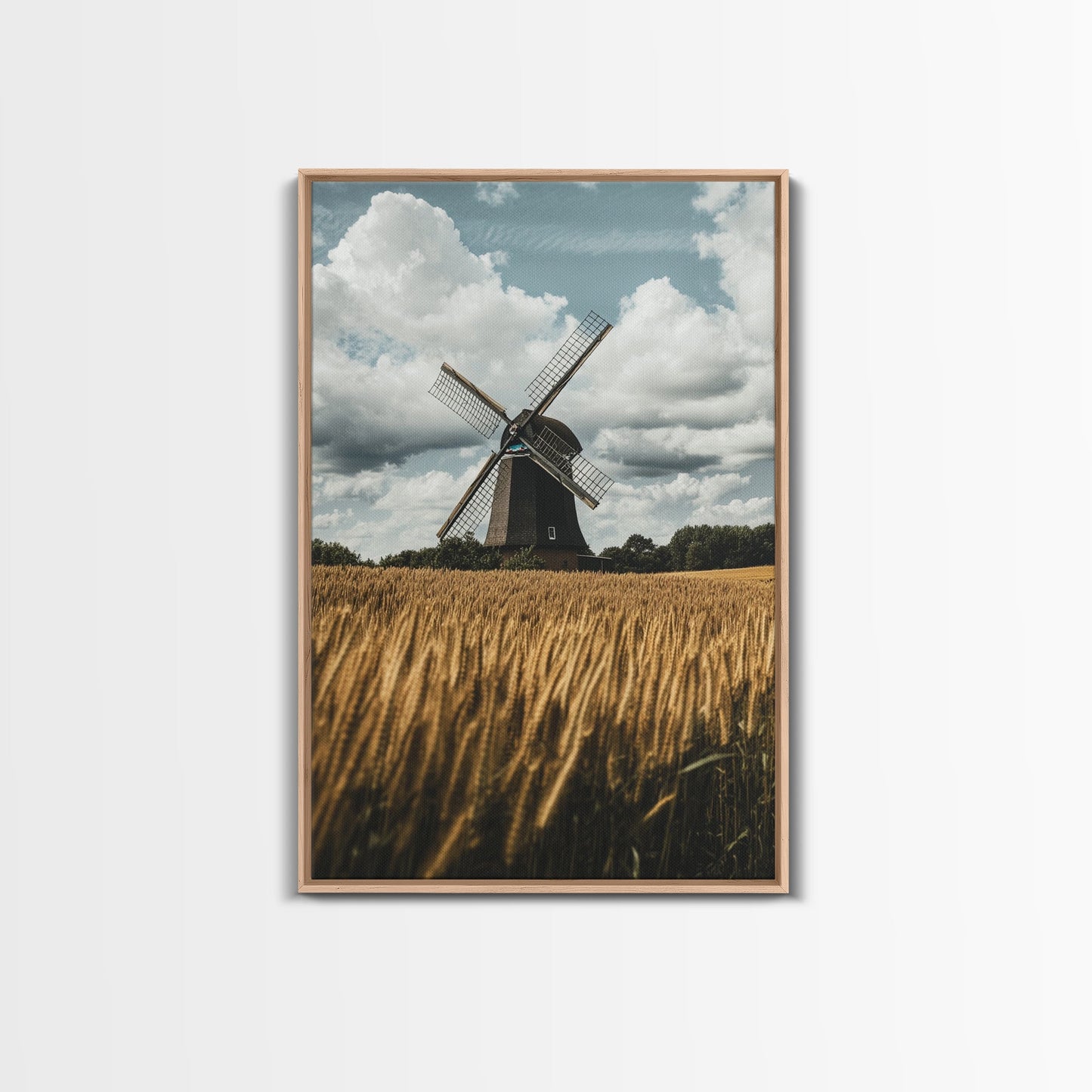 Wheat Field Windmill Framed Canvas Print Rustic Farmhouse Artwork Windmill Wall Art Minimalist Landscape Wall Decor Living Room Art