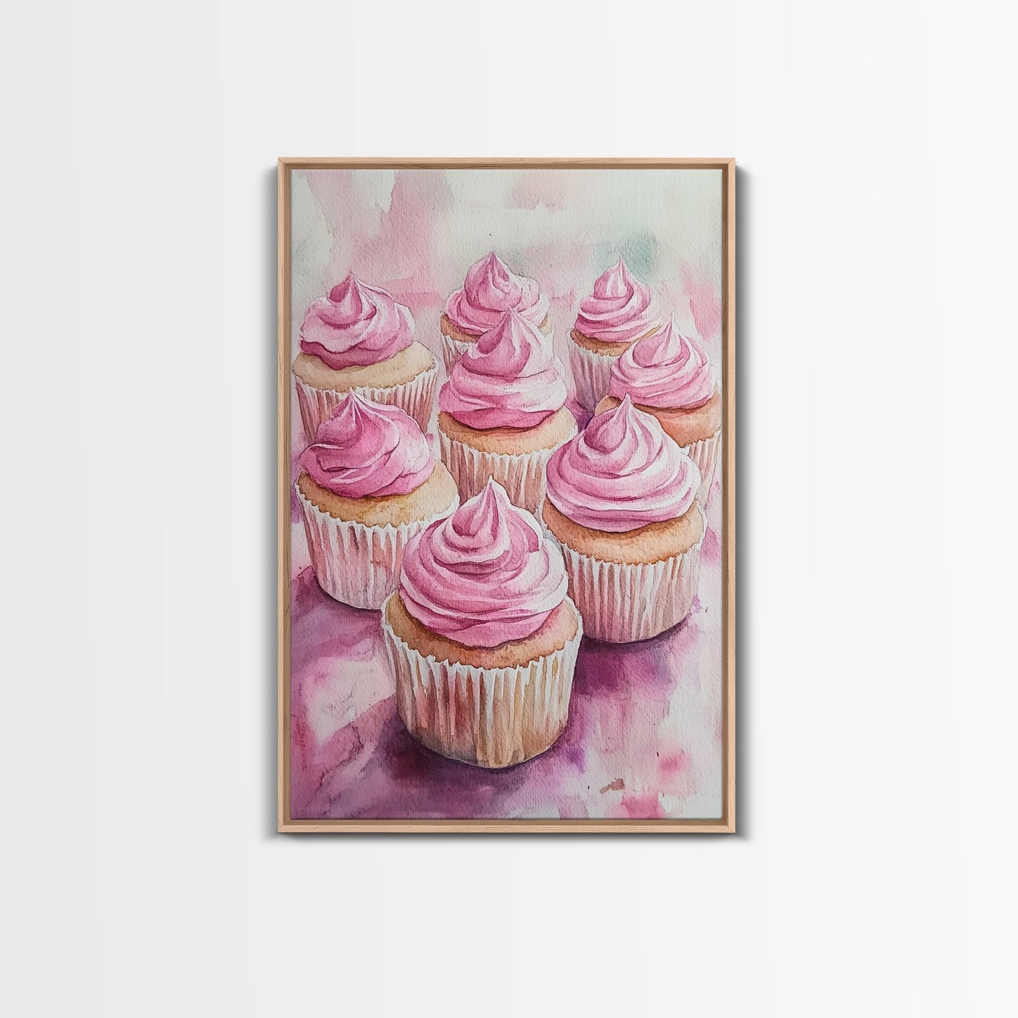Pink Cupcake Art Canvas Print Kitchen Decor Dessert Illustration Rustic Artwork Food Review Kitchen Art Gift Idea For Her