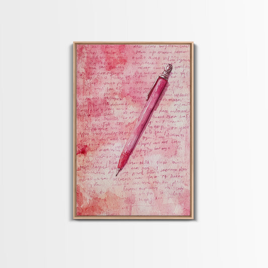 Abstract Red Pen Handwritten Note Art Framed Canvas Print | Vintage-Inspired Artistic Bedroom or Study Decor | Romantic Wall Art