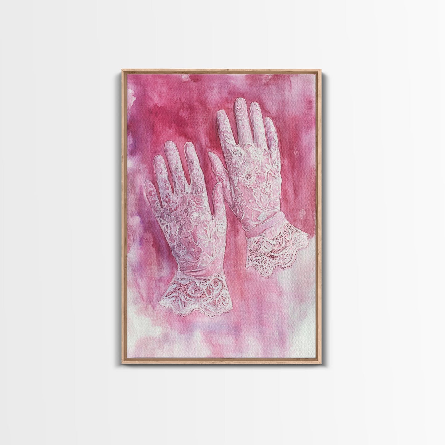 Light Pink Wall Art Canvas Print, Delicate Lace Gloves Illustration, Victorian-Inspired Art, Rustic Decor Bedroom Guest Room Gift