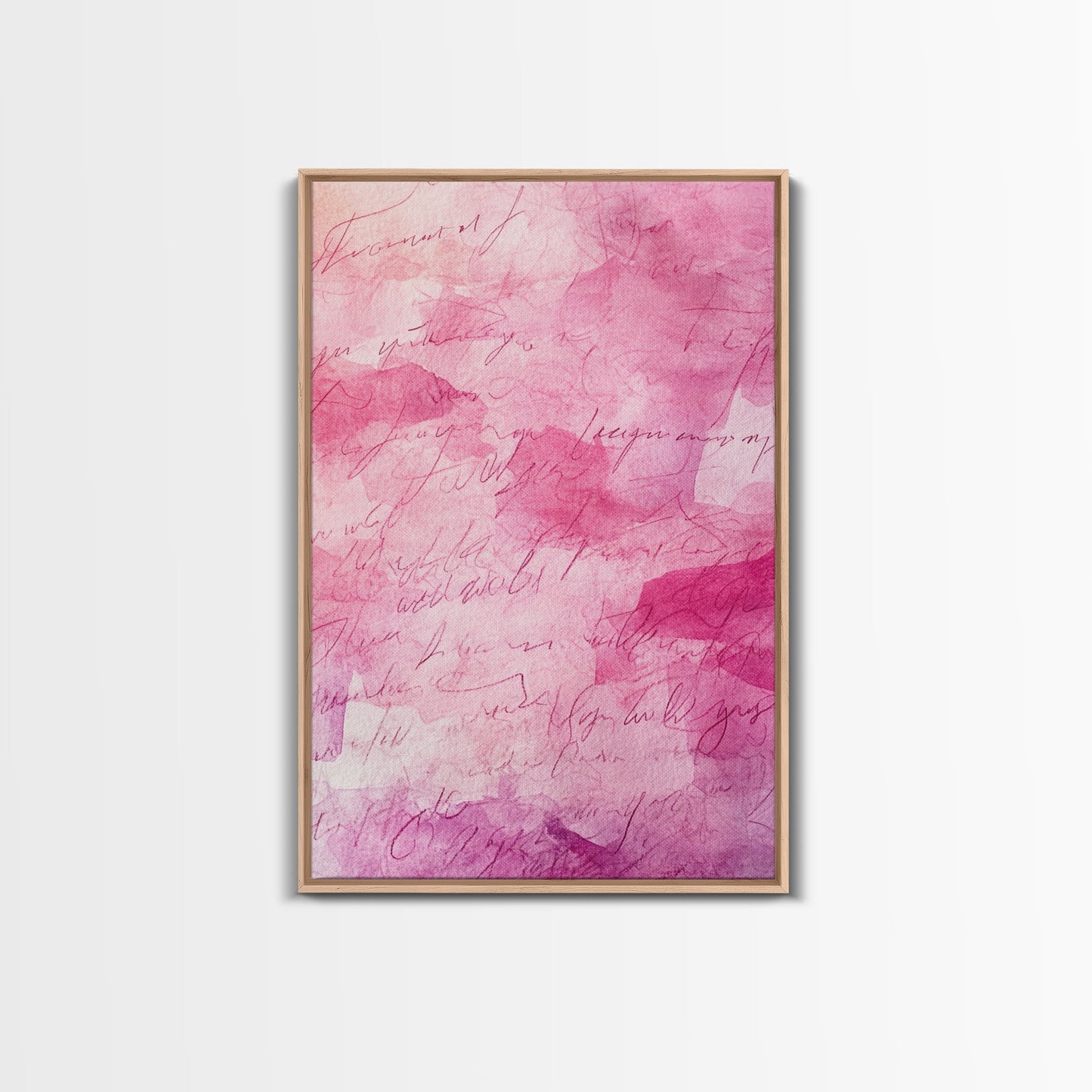 Calligraphy Pink Abstract Framed Canvas Print, Light Pink Wall Art, Romantic Handwriting Aesthetic, Minimalist Art Bedroom or Office Decor