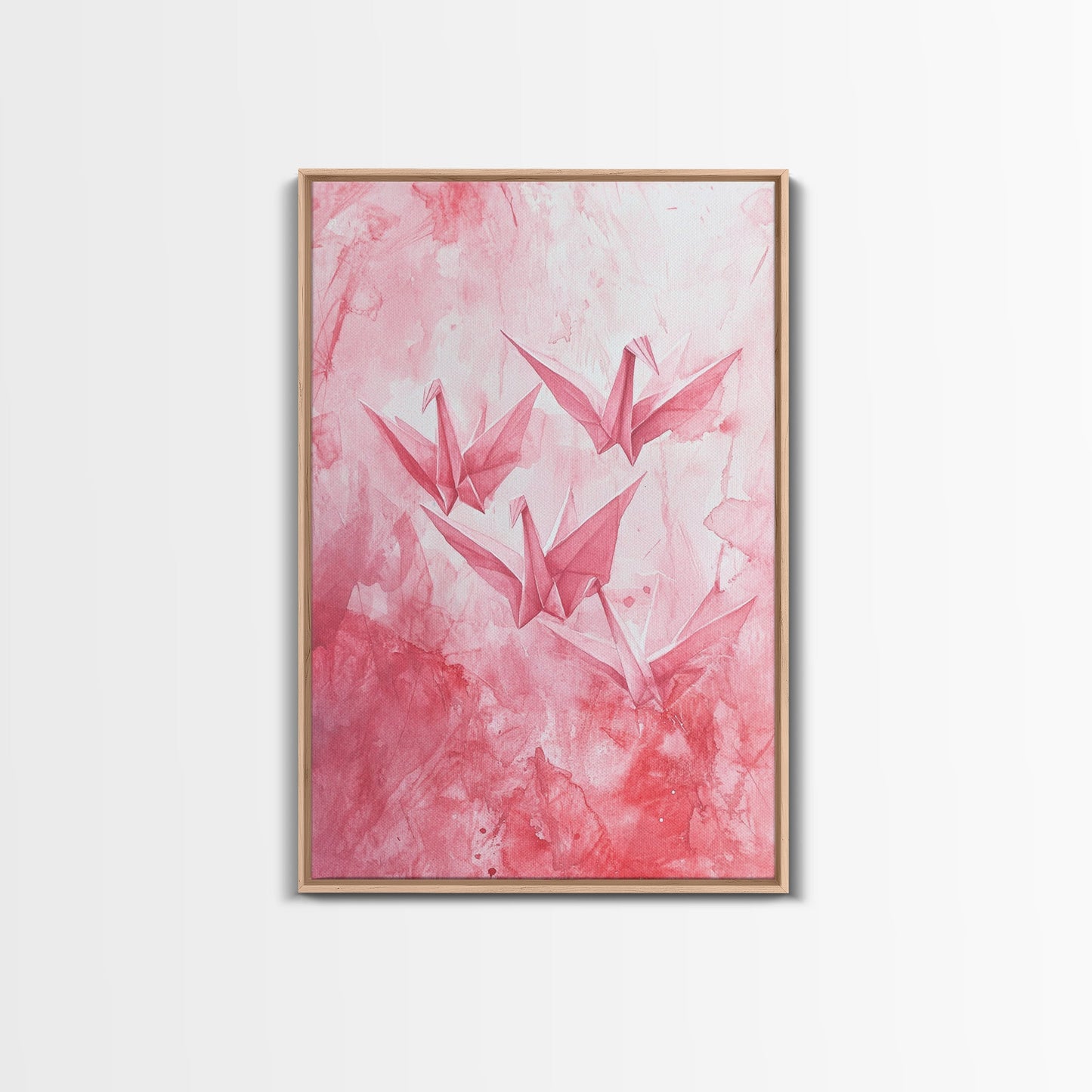 Origami Cranes Canvas Print Japanese Inspired Light Pink Wall Art Whimsical Minimalist Rustic Aesthetic Unique Gift Idea Art