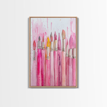 Painterly Brushes Canvas Print Pink Abstract Art Whimsical Art Rustic Decor Minimalist Dorm Wall Art Gift Idea Art Nouveau
