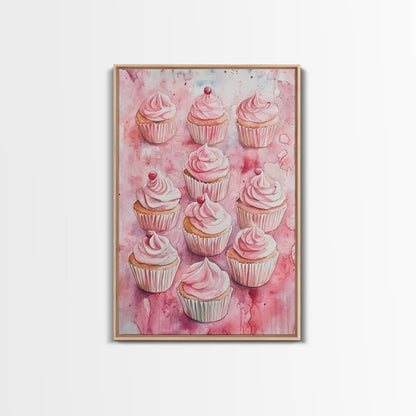 Pink Cupcakes Canvas Print Food Review Kitchen Art Dessert Wall Art Rustic Farmhouse Decor Gift Idea Pastel Whimsical Artwork