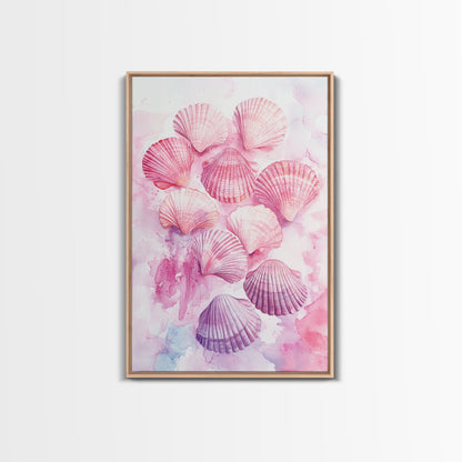 Pink Seashell Collection Framed Canvas Print Coastal Wall Art Nautical Decor Coastal Cowgirl Wall Art Beach House Nautical Painting