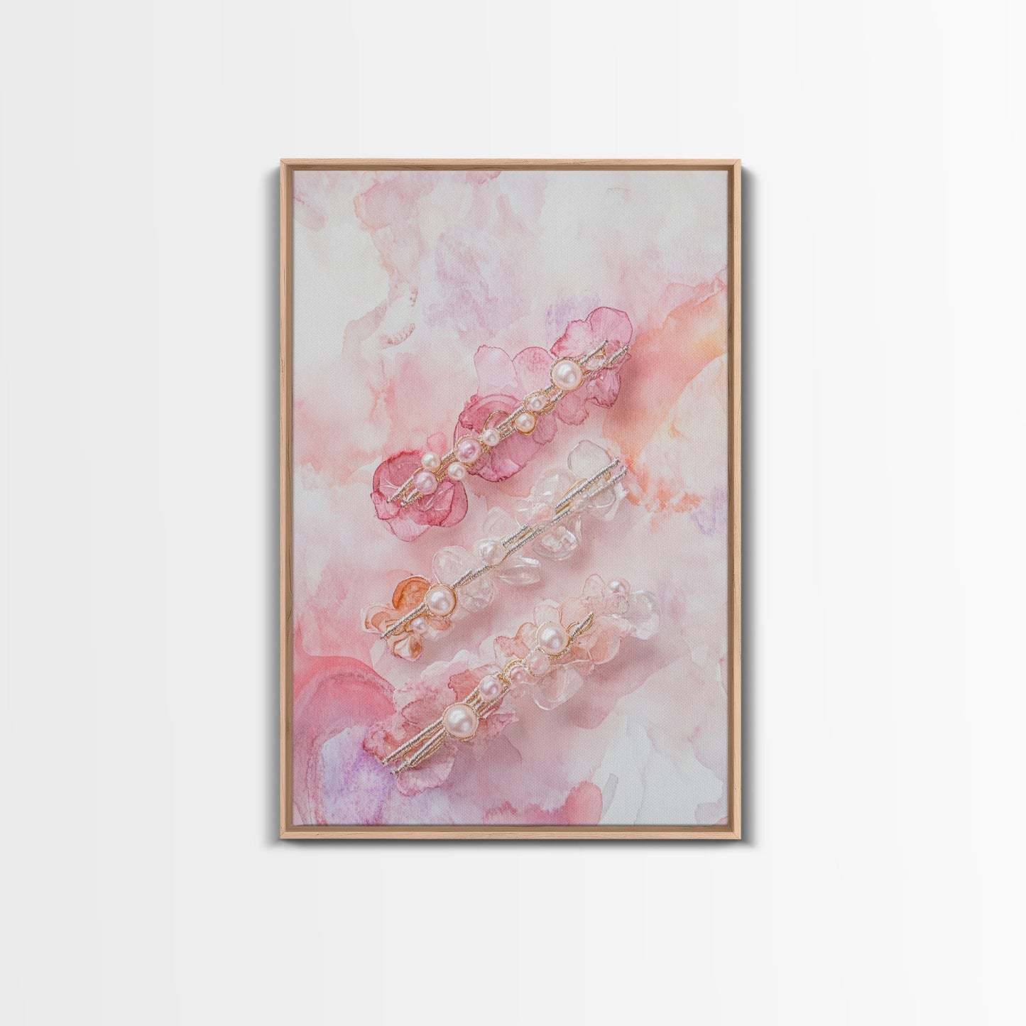 Elegant Floral Hair Accessories Canvas Print, Whimsical Art, Feminine Wall Art, Pink Abstract Art, Light Pink Wall Art, Bedroom Decor