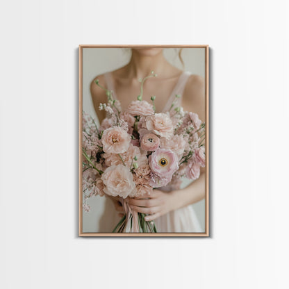 Bridal Bouquet Canvas Print Romantic Floral Wall Art Light Pink Artwork Wedding Gift Idea Bedroom Art Feminine Pastel Canvas