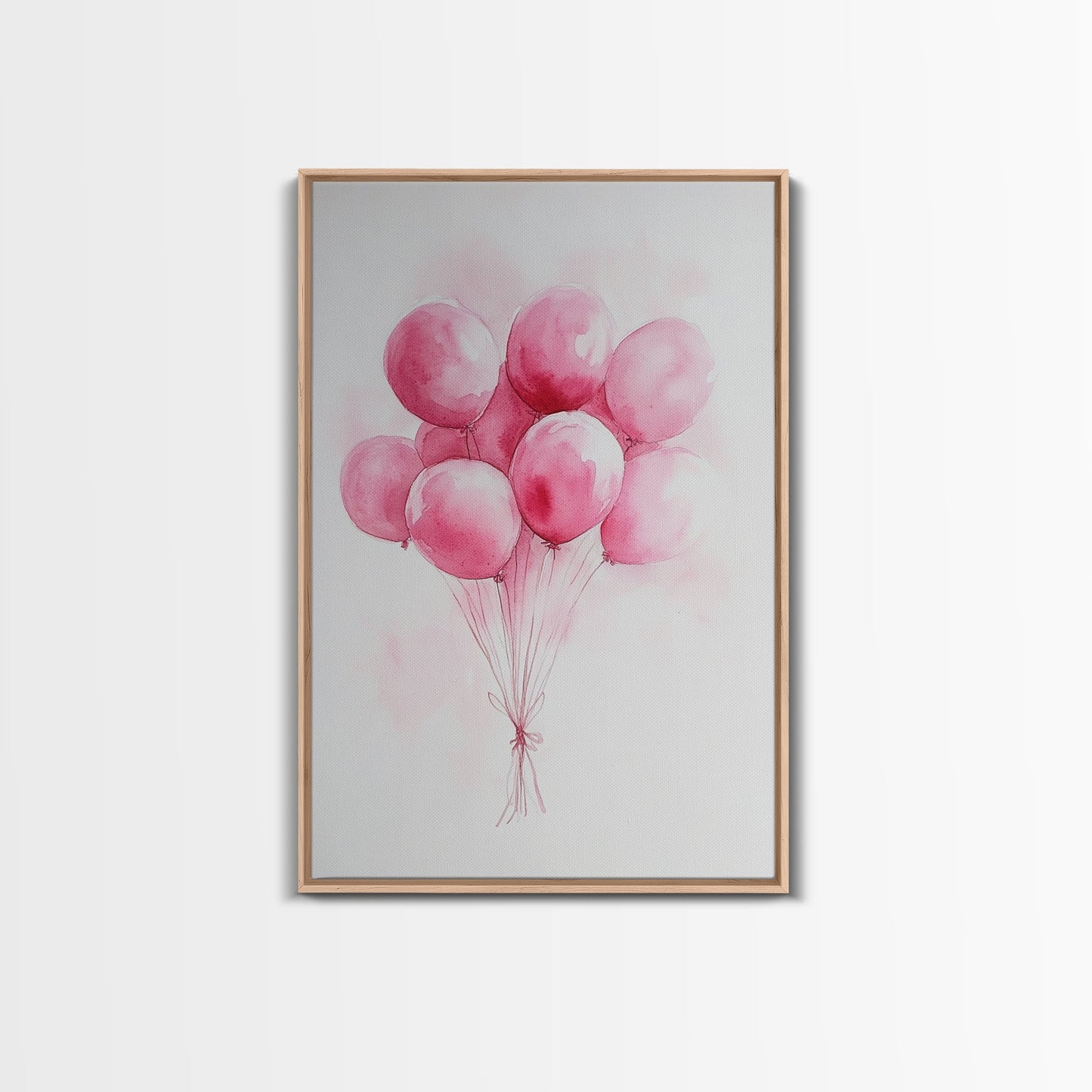 Pink Abstract Balloon Bouquet Framed Canvas Print, Whimsical Party Wall Art Light Pink Decor, Ideal Rustic Bedroom Aesthetic