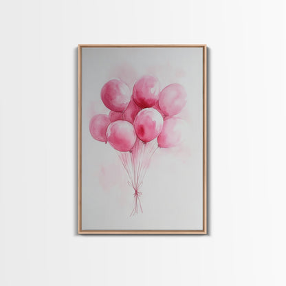 Pink Abstract Balloon Bouquet Framed Canvas Print, Whimsical Party Wall Art Light Pink Decor, Ideal Rustic Bedroom Aesthetic