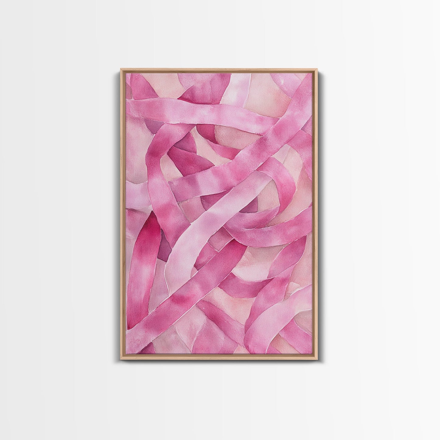 Abstract light pink wall art modern ribbons canvas print perfect addition to minimalist aesthetic boho decor vertical skinny art
