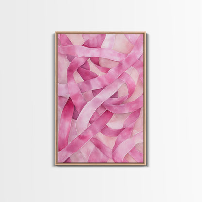 Abstract light pink wall art modern ribbons canvas print perfect addition to minimalist aesthetic boho decor vertical skinny art