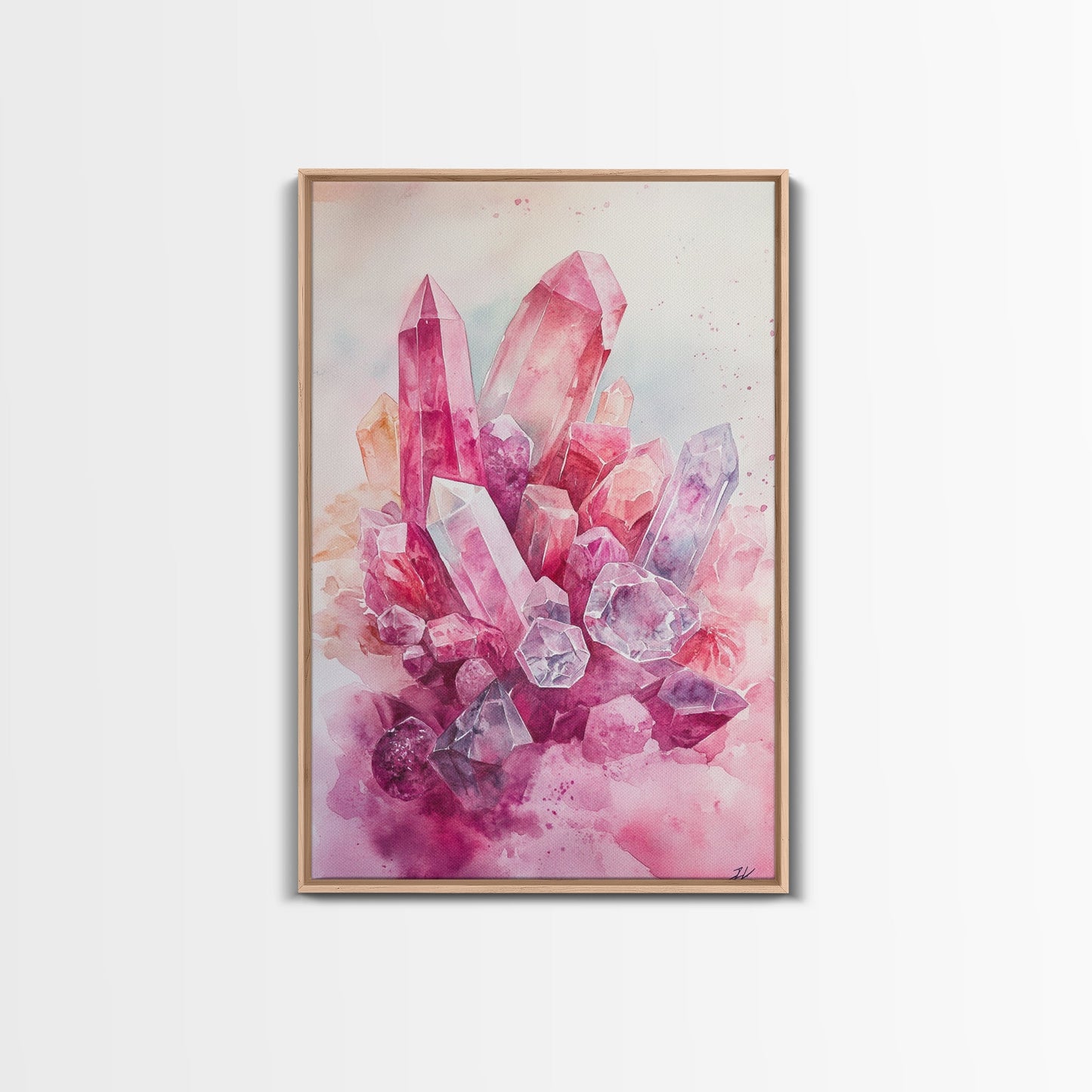 Gemstone Painting Framed Canvas Print Moody Abstract Art in Light Pink Wall Art Bedroom Decor Rustic Aesthetic Living Room Accent