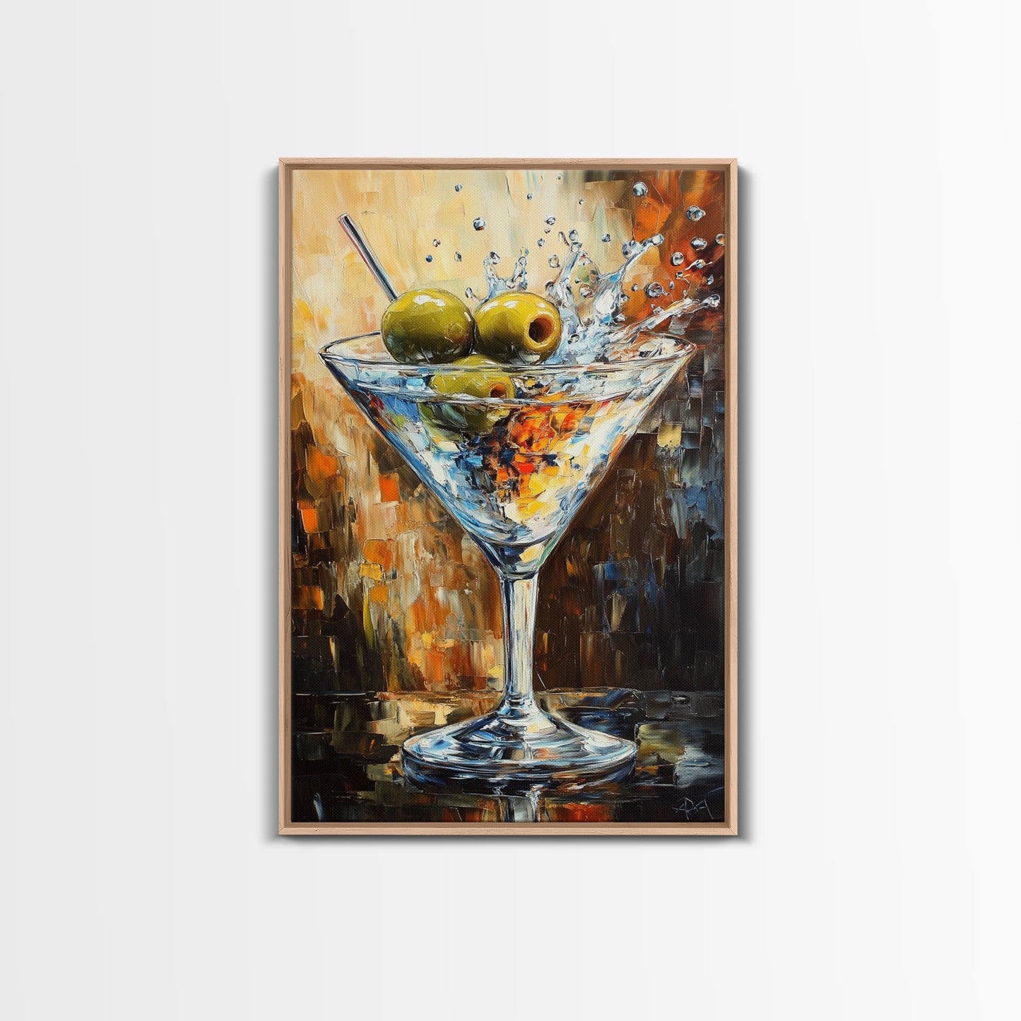 Golden Olive Martini Canvas Print with Rustic Cocktail Art Perfect Kitchen Decor, Espresso Martini Wall Art