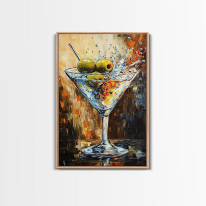 Golden Olive Martini Canvas Print with Rustic Cocktail Art Perfect Kitchen Decor, Espresso Martini Wall Art