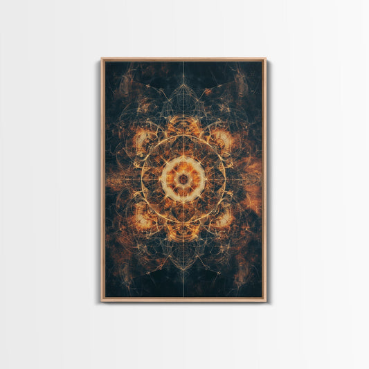 Fiery Sacred Geometry Framed Canvas Print Abstract Moody Art Cottagecore Wall Art Southwest Style Living Room Zen Decor
