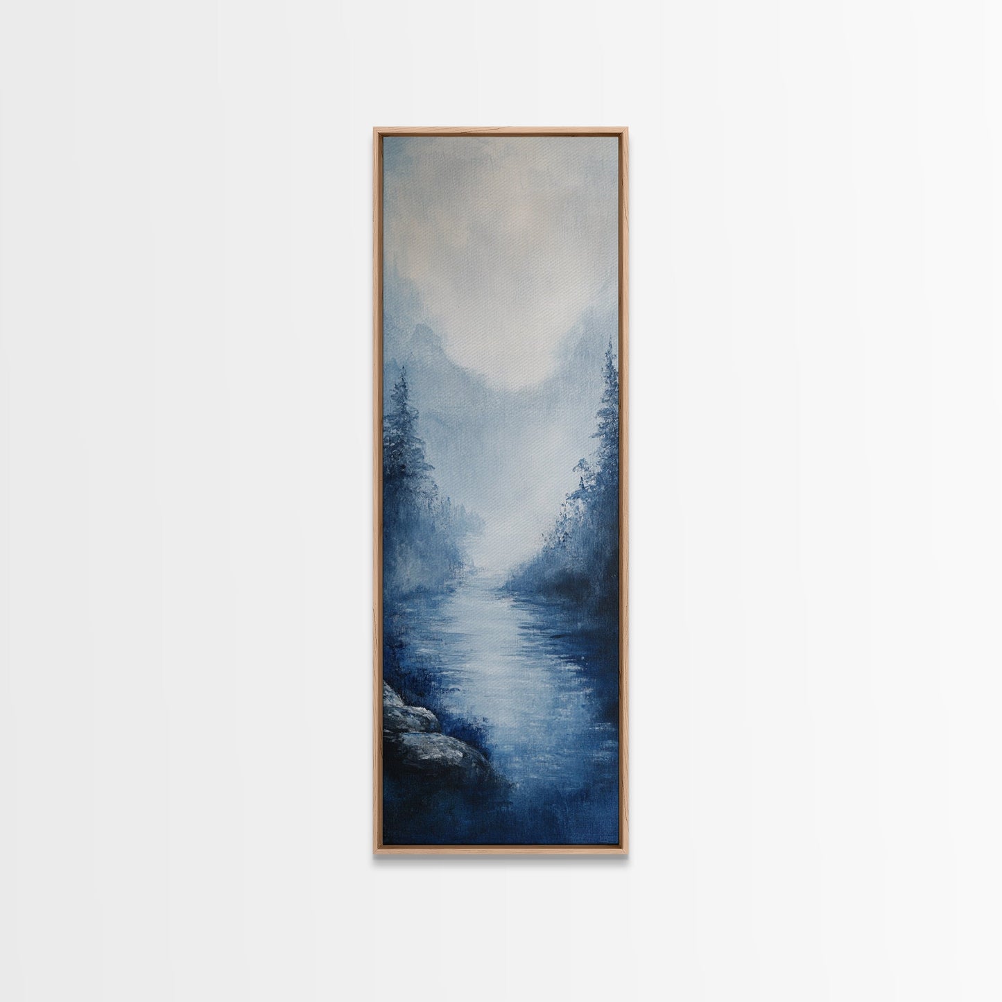Misty Mountains, smoky mountain art, moody art, panoramic painting, vertical wall art, rustic decor, Canvas Print