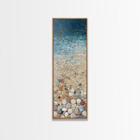 Beach Shoreline, coastal painting, mosaic wall art, ocean decor, nautical wall art, farmhouse art, Framed Canvas Print, rustic decor