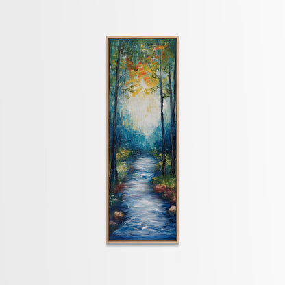 Autumn Forest Path, forest at dusk painting, birch tree painting, moody art, landscape painting, vertical wall art, Canvas Print