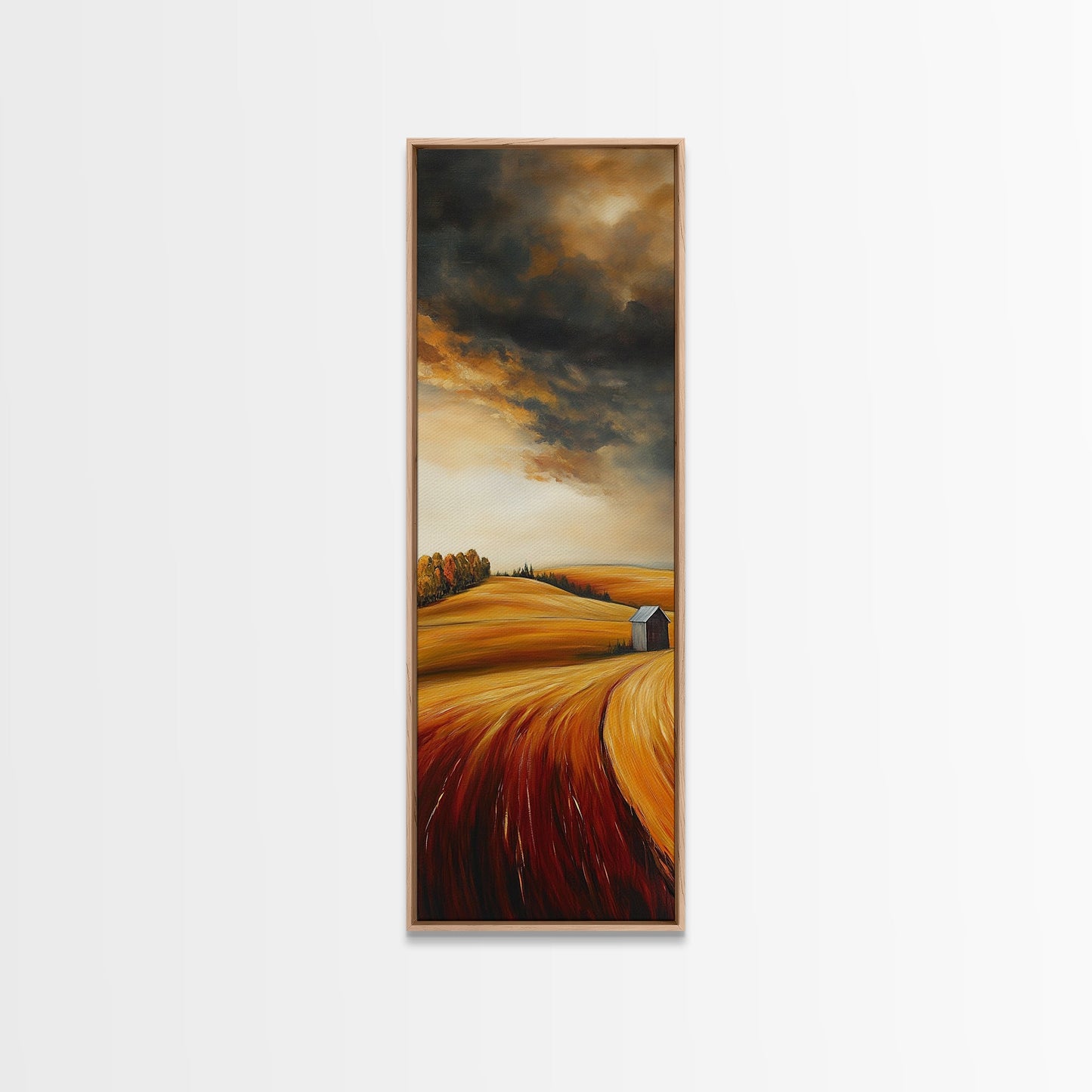 Autumn Fields, Stormy Sky, Golden Wheat, Canvas Print, barn landscape oil painting, farmhouse art, rustic wall art, fall decor
