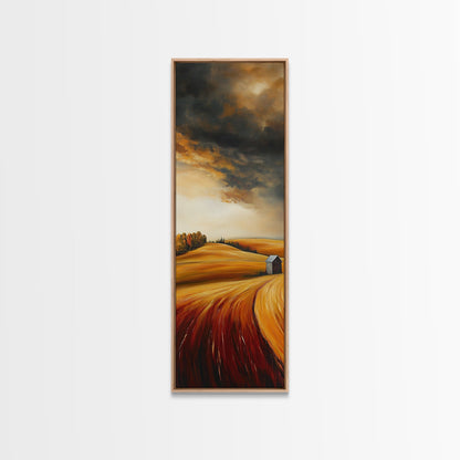 Autumn Fields, Stormy Sky, Golden Wheat, Canvas Print, barn landscape oil painting, farmhouse art, rustic wall art, fall decor