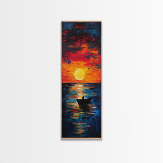 Fisherman Silhouette, Ocean Sunset, Moody Art, Canvas Print, Nautical Wall Art, Boho Art, Rustic Decor, Above Couch Art