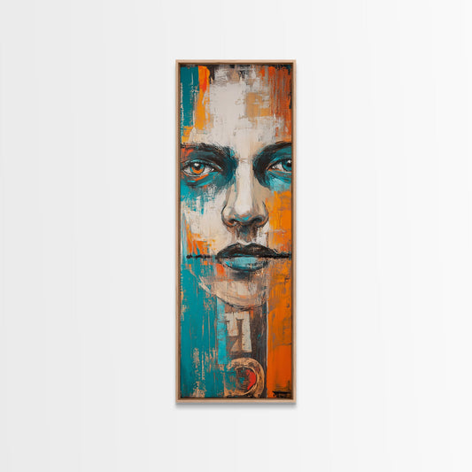 Abstract Portrait, chicano art, afrocentric wall art, moody art, urban art, framed canvas print, tall skinny art, geometric wall art