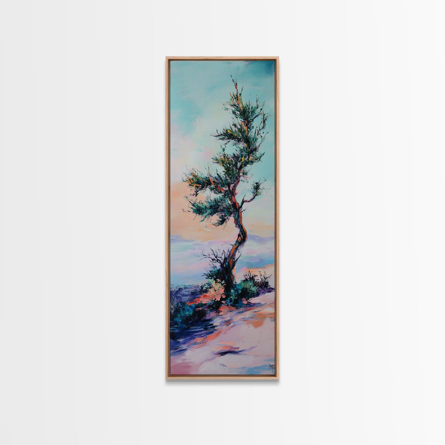 Windblown Tree, Joshua tree art, southwest wall art, rustic decor, landscape painting, framed canvas print, tall skinny art