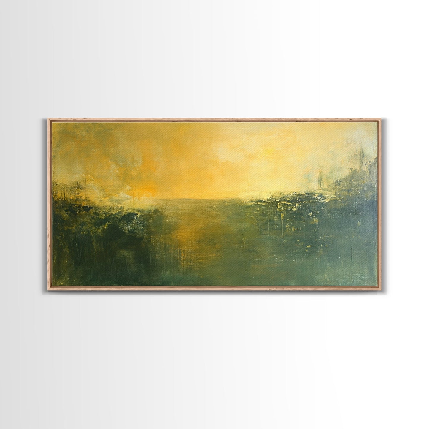 Abstract Landscape, Moody Art, Horizon Painting, Green Wall Art, Extra Wide Art, Panoramic Art, Framed Canvas Print, Living Room Art