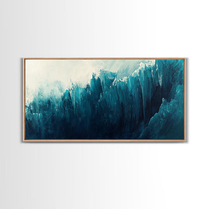 Abstract Ocean Painting, Teal Wall Art, Coastal Wall Art, Extra Wide Art, Framed Canvas Print, Nautical Decor, Wabi Sabi Art