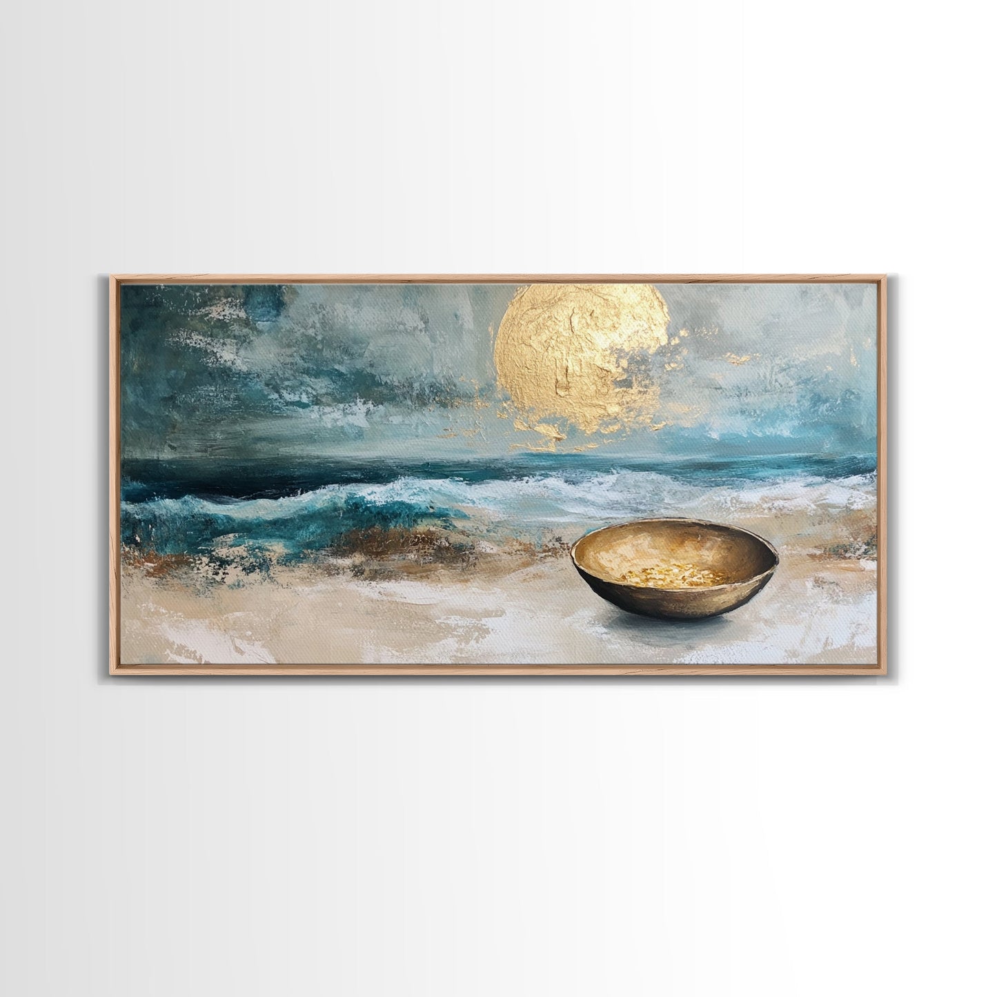 Golden Moon, coastal decor, ocean painting, nautical painting, seascape painting, framed canvas print, extra wide art