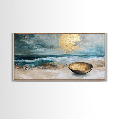Golden Moon, coastal decor, ocean painting, nautical painting, seascape painting, framed canvas print, extra wide art