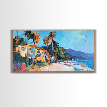 Beach House, Coastal Landscape Art, Framed Canvas Print, Hawaii Art, Coastal Wall Art, Surf Wall Art, Nautical Decor